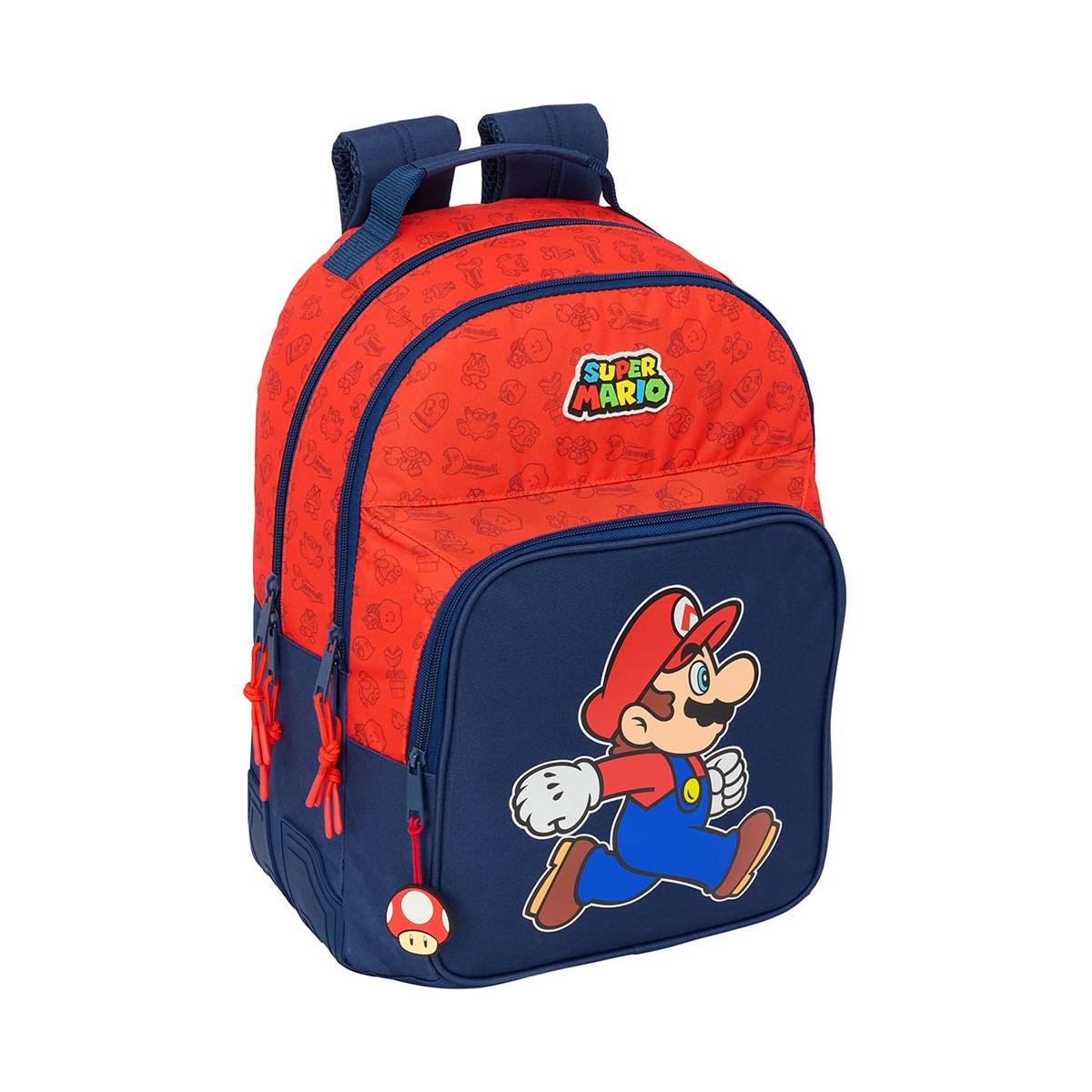 Imagem 0 de Mochila dupla com protectores de cantos adaptáveis ao trolley Super Mario Bros Safta  azul escura e vermelha