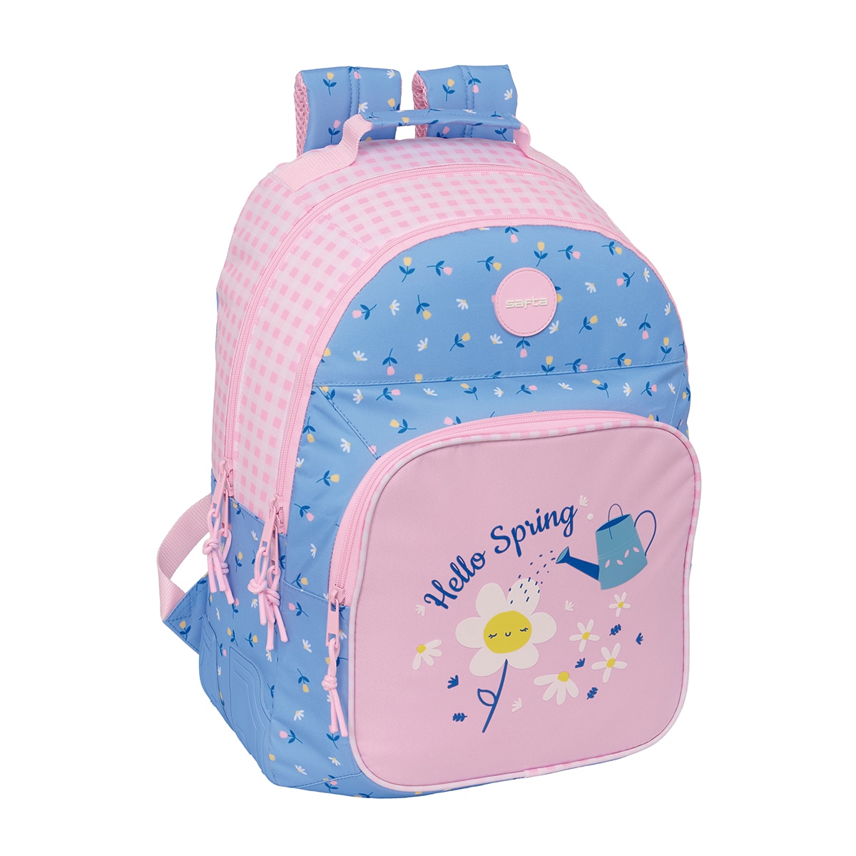 Mochila doble adaptable a carro Safta Hello spring rosa claro y azul claro 1