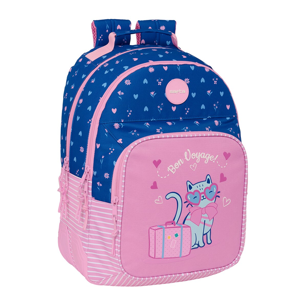 Mochila doble adaptable a carro Safta Kitty azul oscuro y rosa claro 1