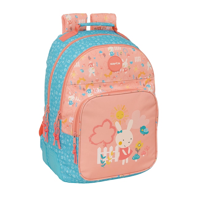 Imagen 0 de Mochila doble adaptable a carro Safta Little farm verde agua y salmón