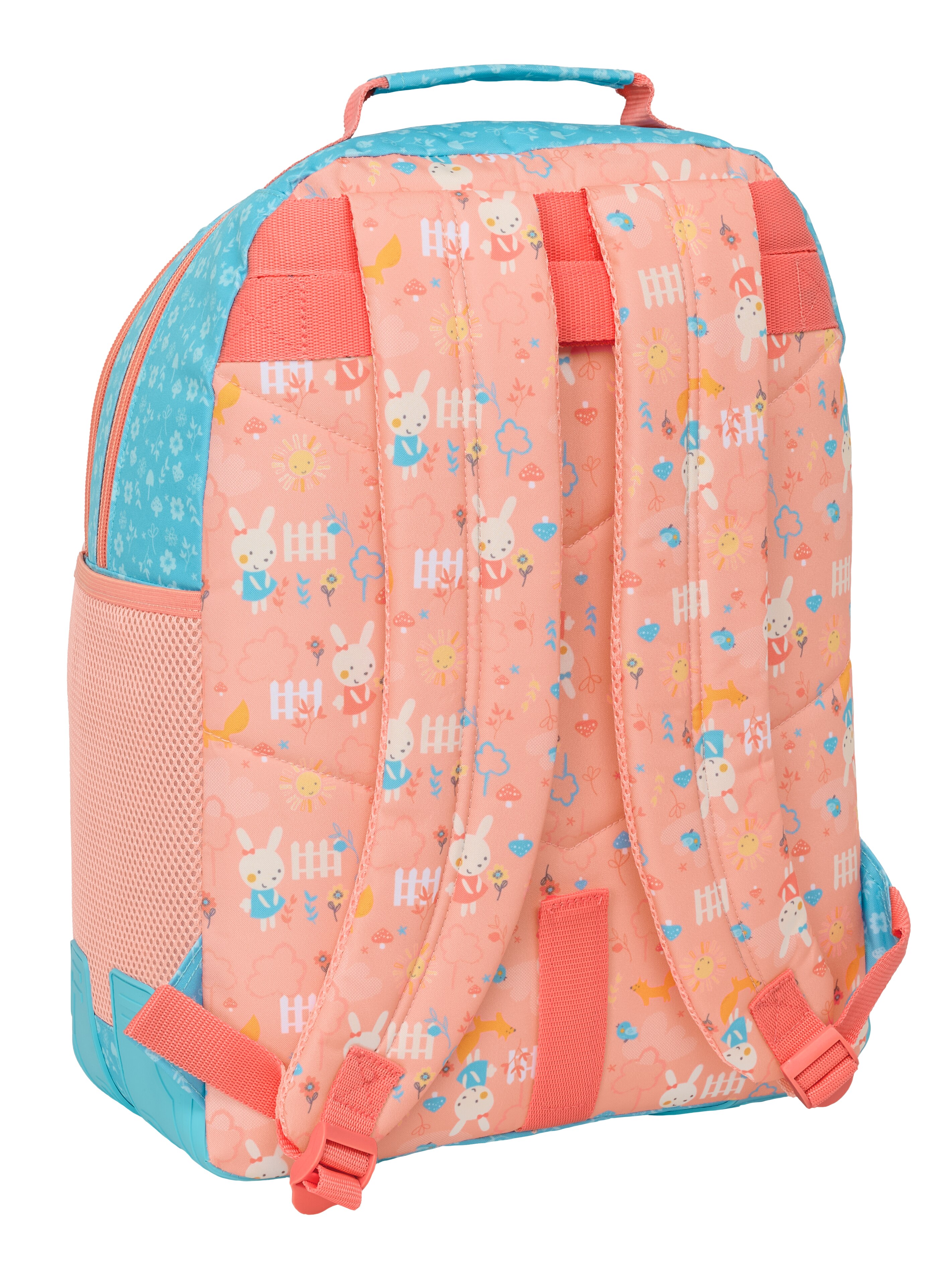 Mochila doble adaptable a carro Safta Little farm verde agua y salmón 2
