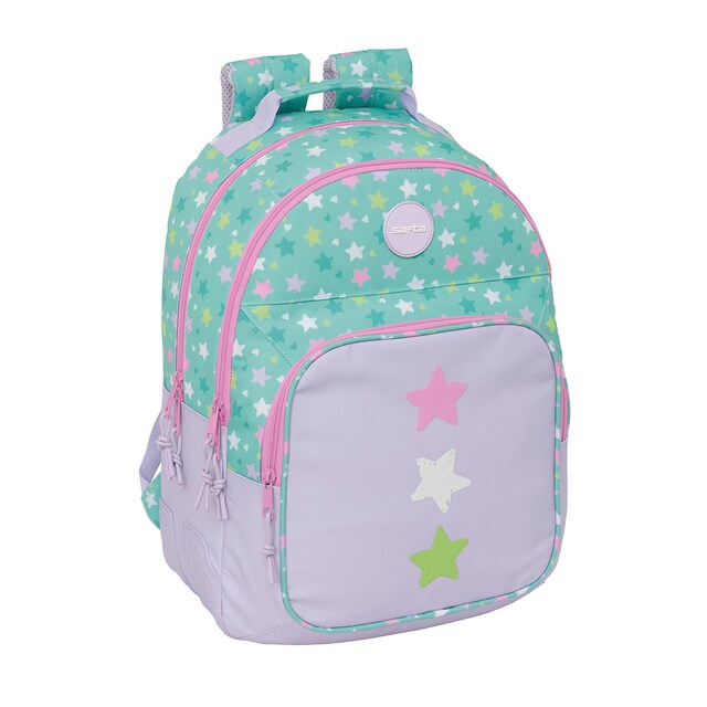 Imagen 0 de Mochila doble adaptable a carro Safta Stars turquesa y morado