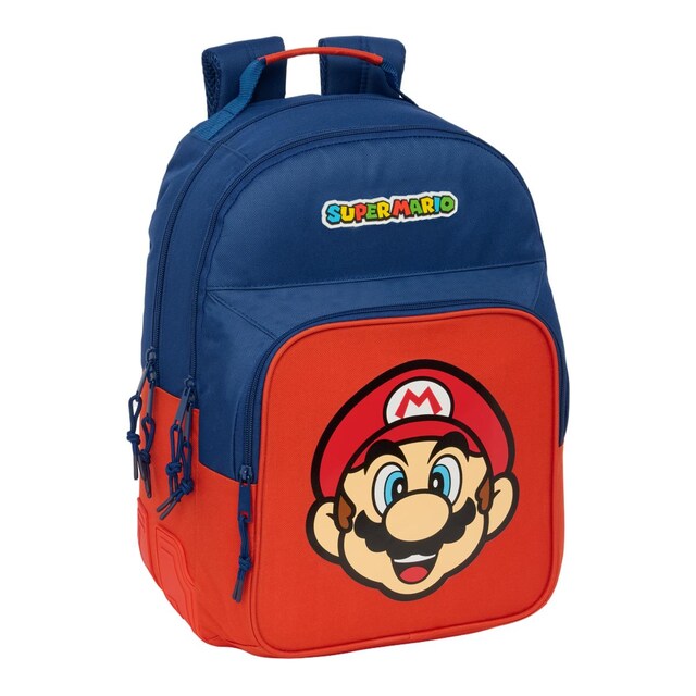 Mochila doble con cantoneras adaptable a carro Super Mario Bros Safta roja y azul marino