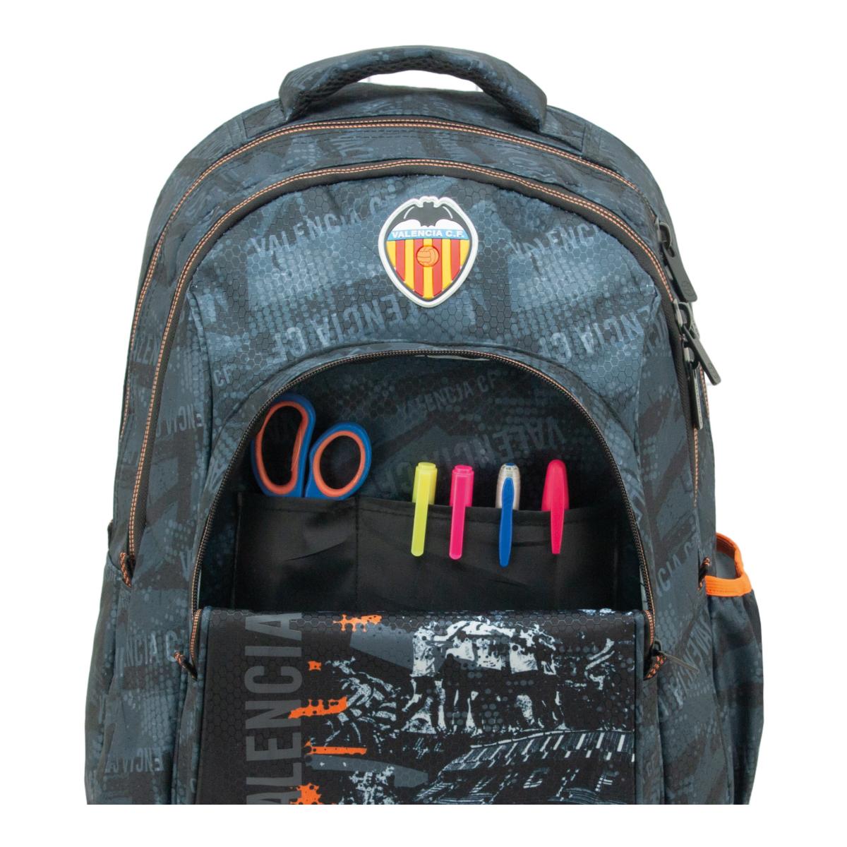 Mochila ST doble cuerpo con bases reforzadas 2026 Valencia CF Sportandem negra y naranja Negro / Naranja-6
