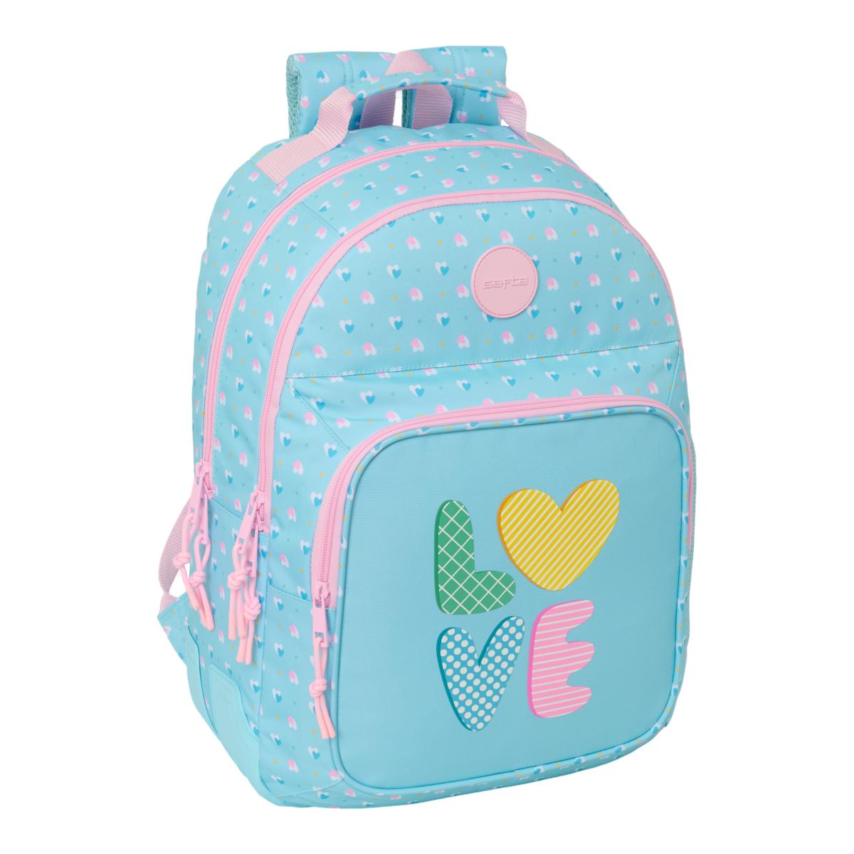Imagen 0 de Mochila doble adaptable a carro Safta love azul claro y rosa