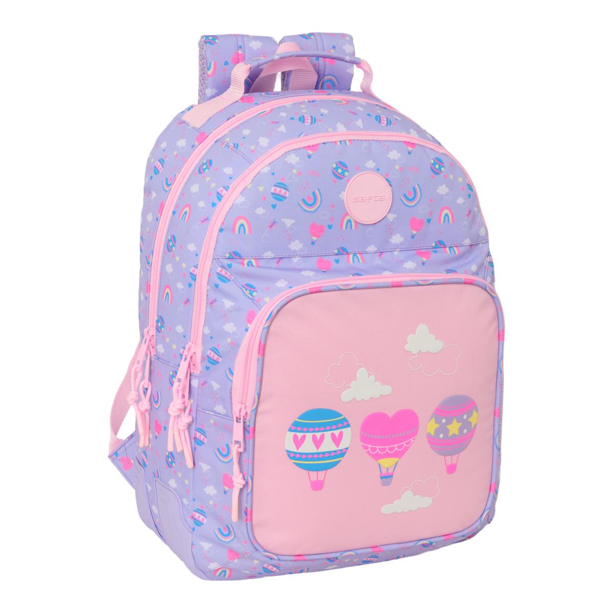 Imagen 0 de Mochila doble adaptable a carro Safta "Globos" lila y rosa