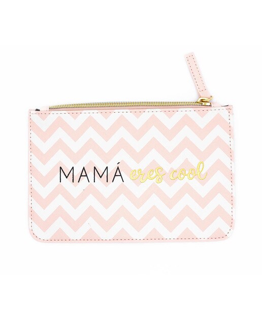 Imagem 0 de Nécessaire Mamá Eres Cool branco, rosa, preto e dourado