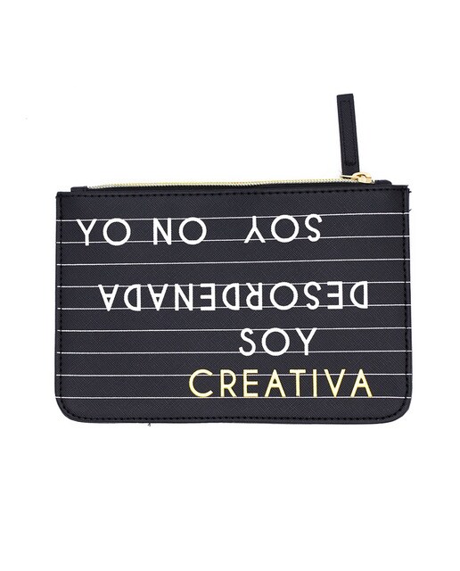Nécessaire Yo No Soy Desordenada Soy Creativa preto, branco e dourado Preto-1