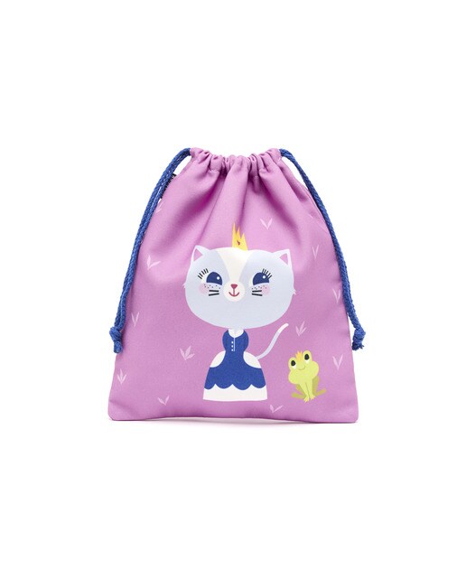 Saco de algodão para criança com personagem Gatinha princesa com a sua rã Draeger cor-de-rosa Rosa-1