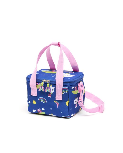 Lancheira térmica infantil com personagem Kids bonito castelo e carinhosa princesa gatita Draeger azul Azul-1