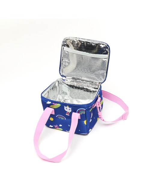 Lancheira térmica infantil com personagem Kids bonito castelo e carinhosa princesa gatita Draeger azul Azul-3