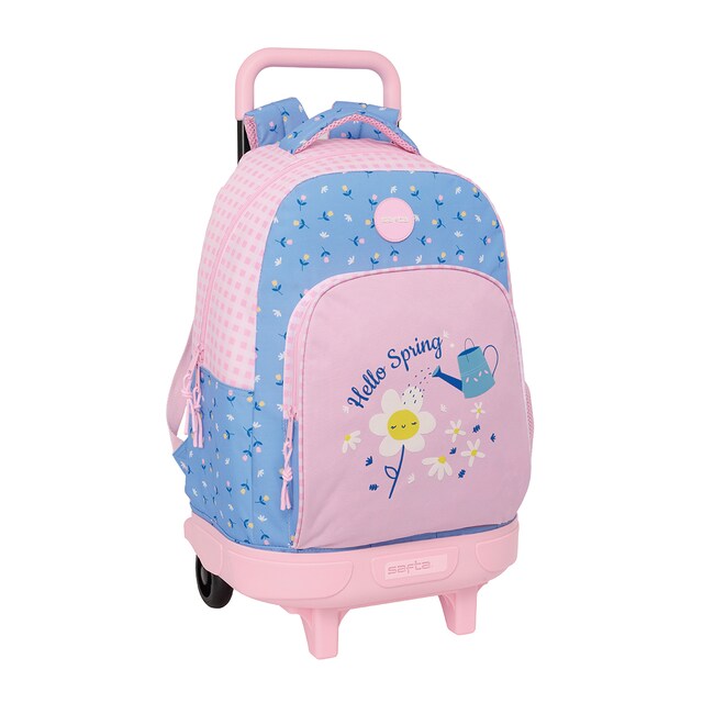 Imagen 0 de Mochila grande con ruedas compact extraíble simple Safta Hello spring rosa claro y azul claro