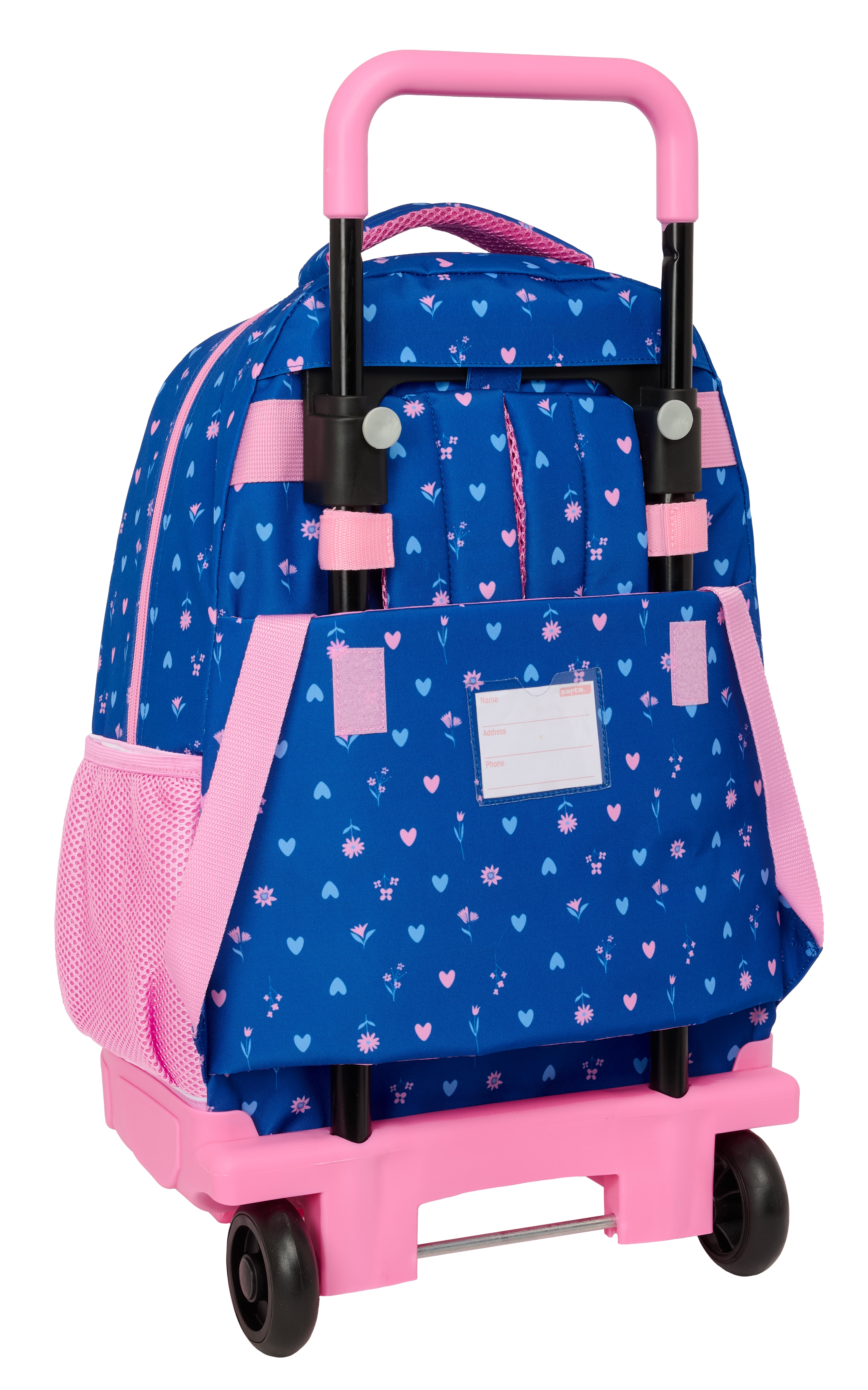 Mochila grande con ruedas compact extraíble simple Safta Kitty azul oscuro y rosa claro 2