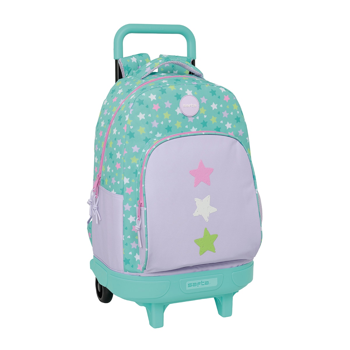 Mochila grande con ruedas compact extraíble simple Safta Stars turquesa y morado 1