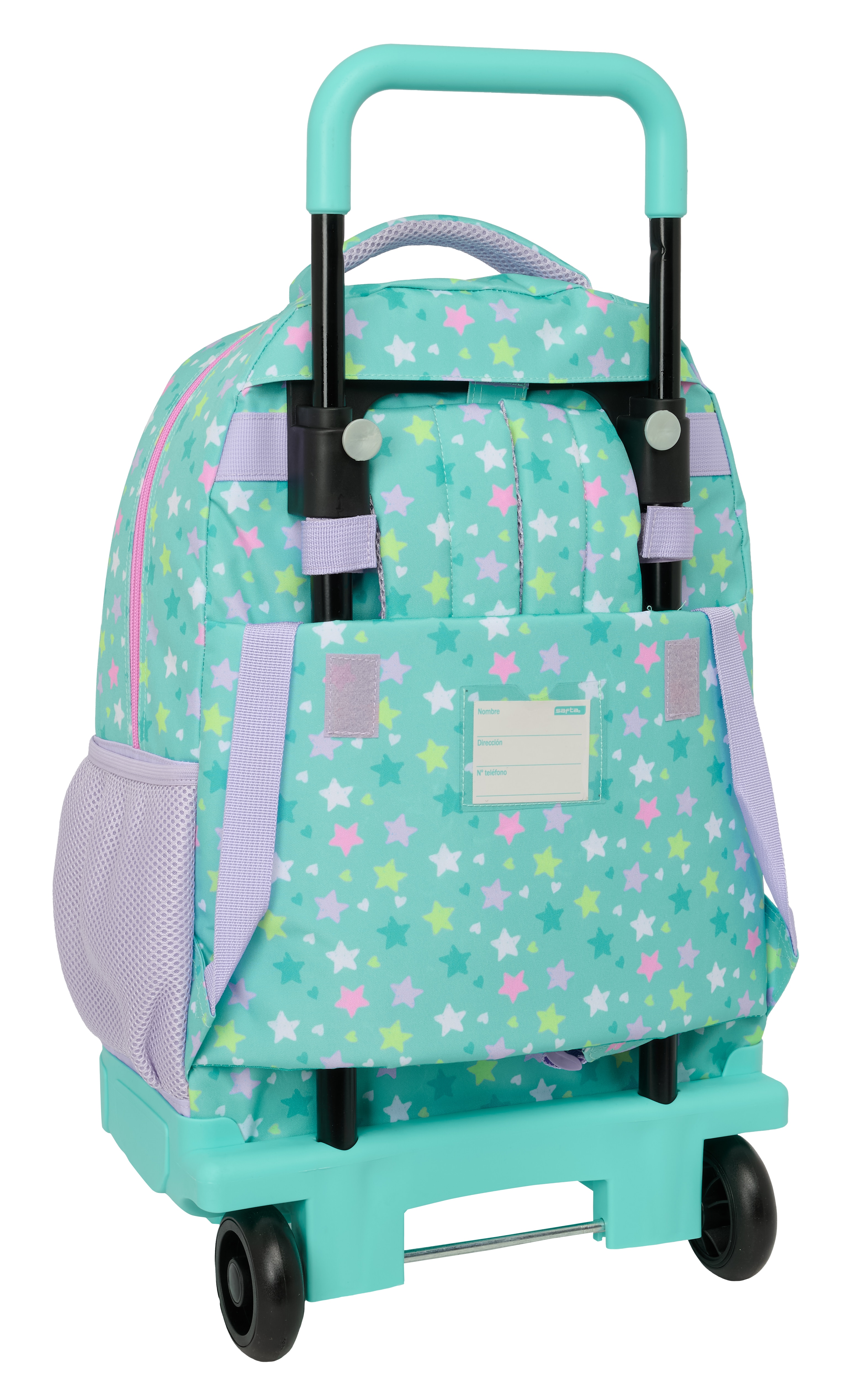 Mochila grande con ruedas compact extraíble simple Safta Stars turquesa y morado 2