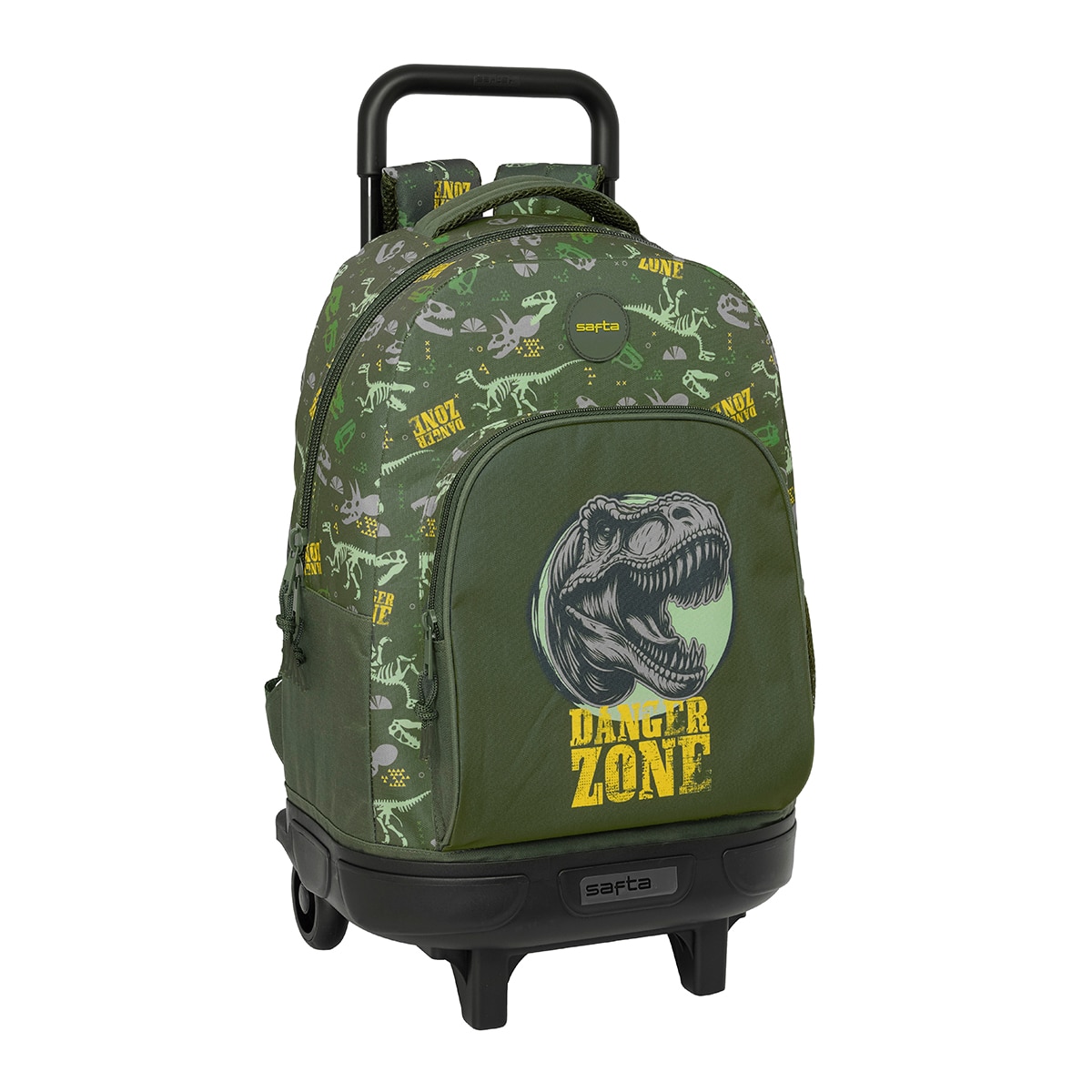 Imagen 0 de Mochila grande con ruedas compact extraíble simple Safta T-rex verde militar