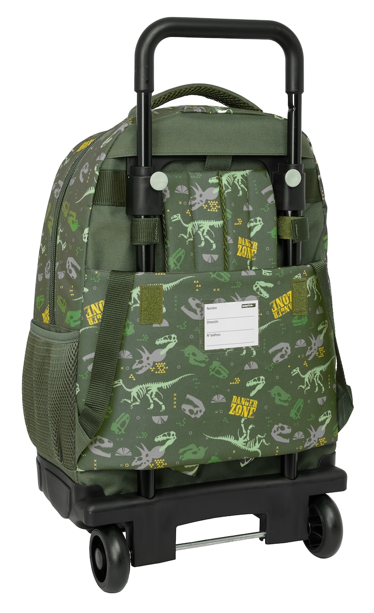 Mochila grande con ruedas compact extraíble simple Safta T-rex verde militar 2