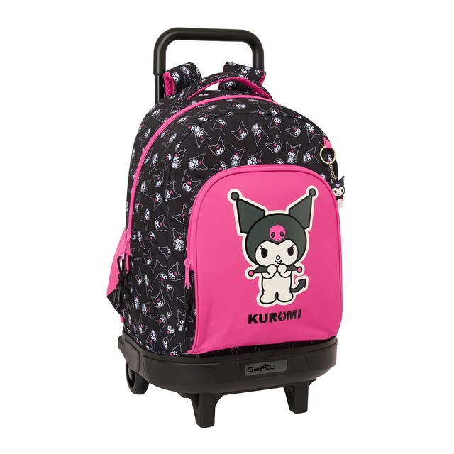 Imagem 0 de Mochila grande com rodas compactas removíveis Kuromi Safta preta e fúcsia