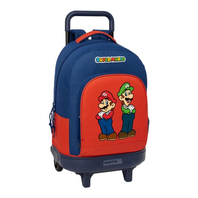 Mochila grande con ruedas compact extraible Super Mario Bros Safta roja y azul marino