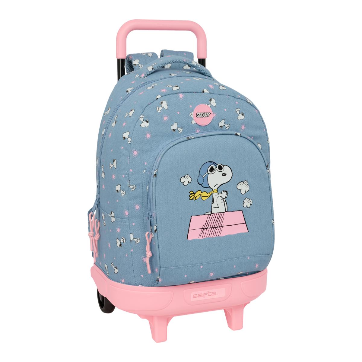 Imagen 0 de Mochila grande con ruedas compact extraible Snoopy Safta denim