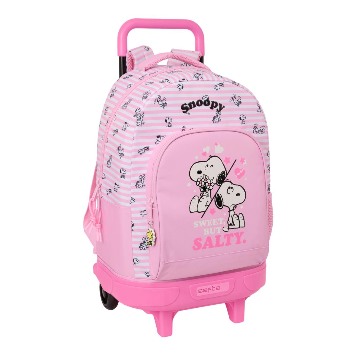 Imagen 0 de Mochila grande con ruedas compact extraible Snoopy Safta rosa y blanco