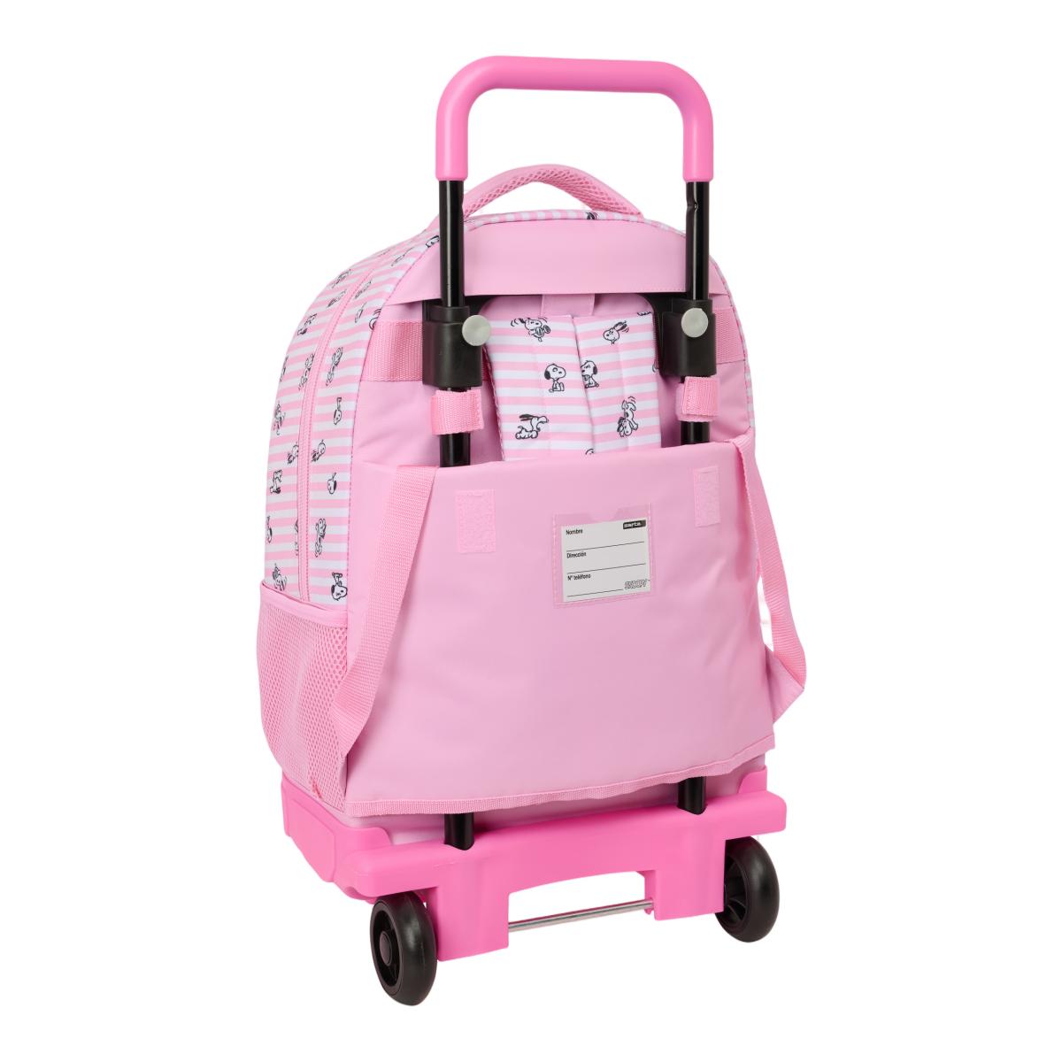 Mochila grande con ruedas compact extraible Snoopy Safta rosa y blanco Rosa / Blanco-2