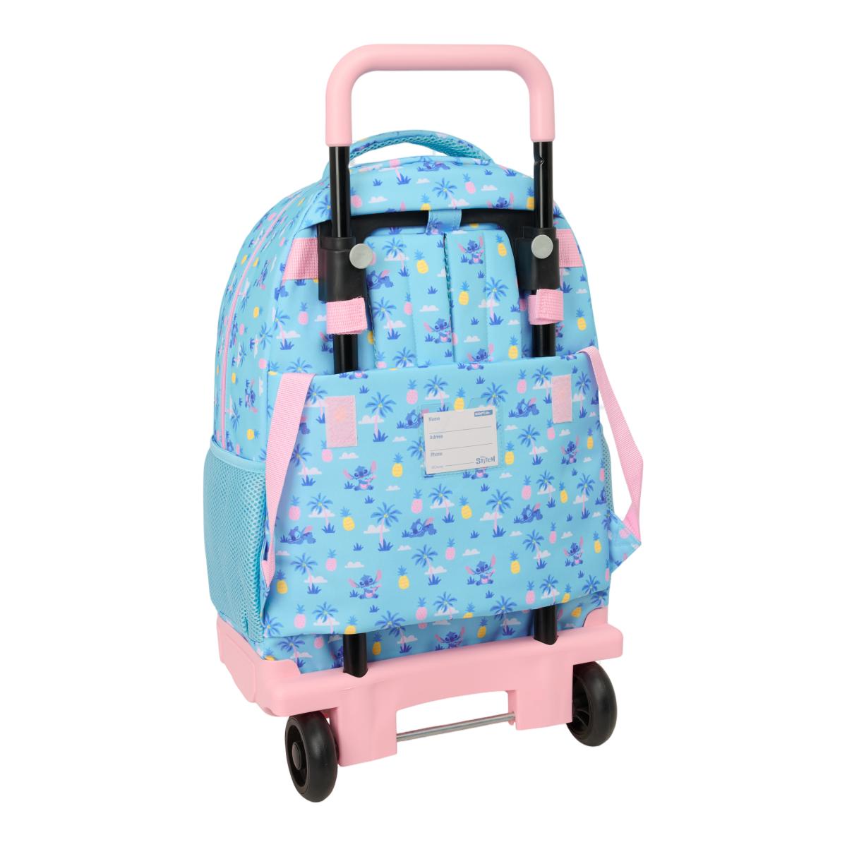 Mochila Grande com Rodas Compact Extraível Stitch Safta - Turquesa Turquesa-2