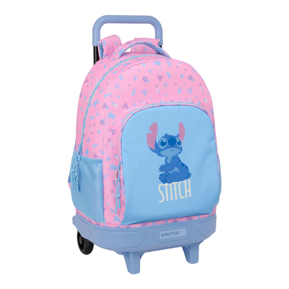 Imagen 0 de Mochila grande con ruedas compact extraible Stitch Safta rosa claro