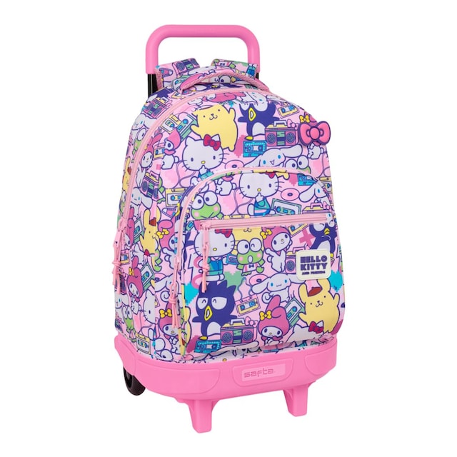 Mochila grande con ruedas compact extraible Hello Kitty Safta rosa y multicolor
