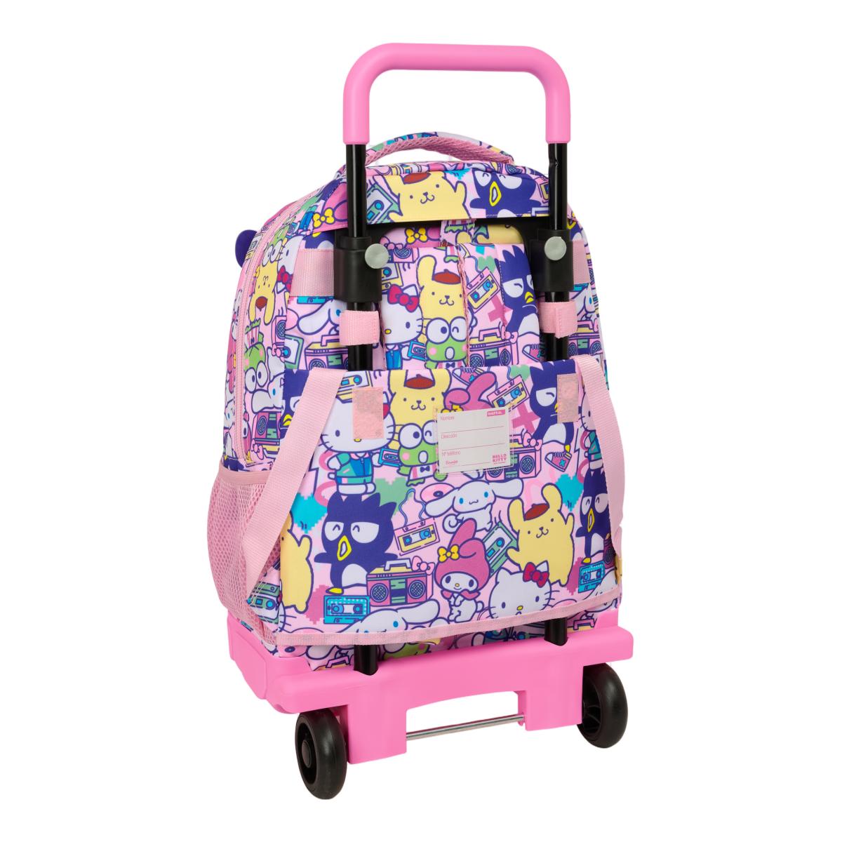 Mochila Grande com Rodas Compact Extraível Hello Kitty Safta - Rosa e Multicolor Rosa / Multicolor-2