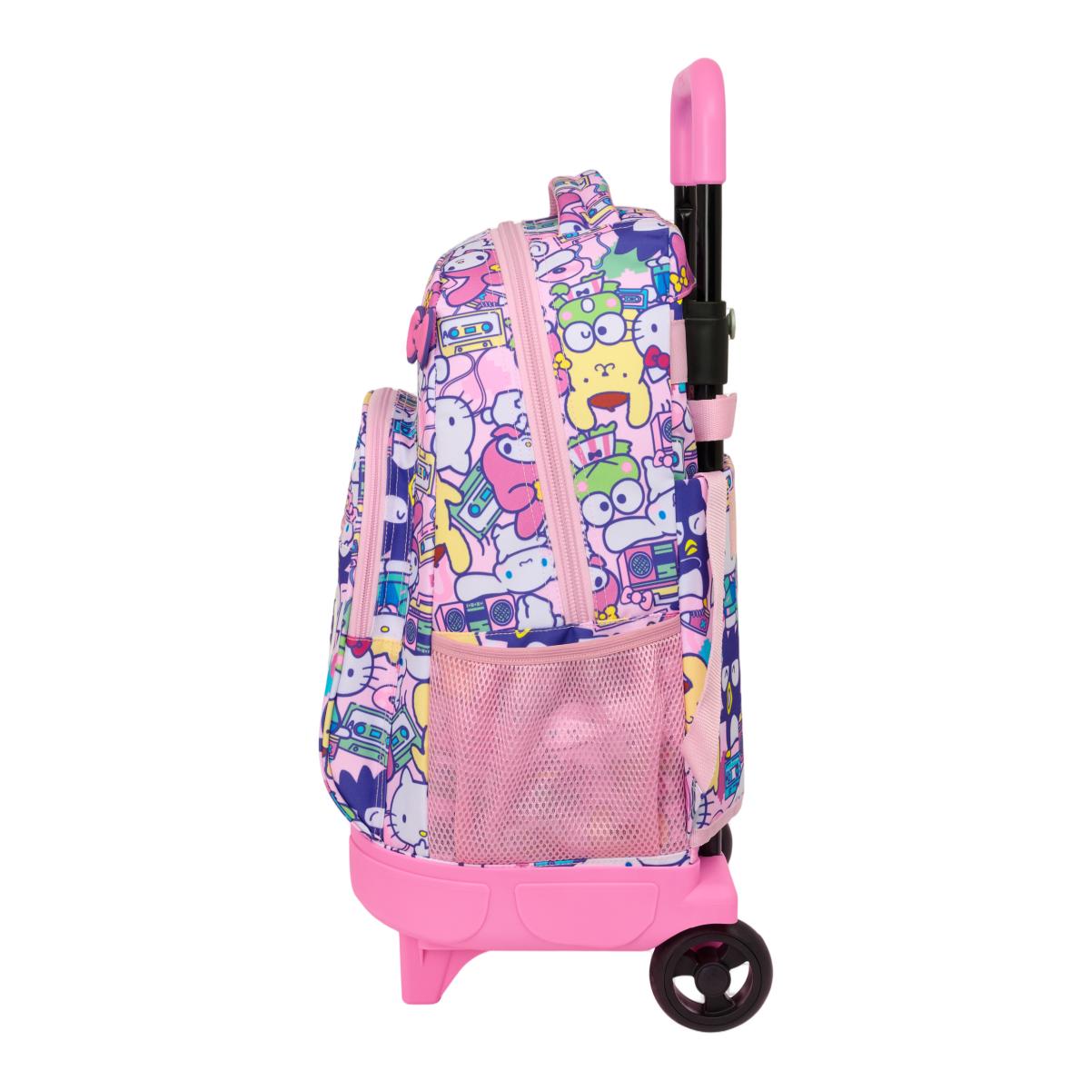 Mochila Grande com Rodas Compact Extraível Hello Kitty Safta - Rosa e Multicolor Rosa / Multicolor-3