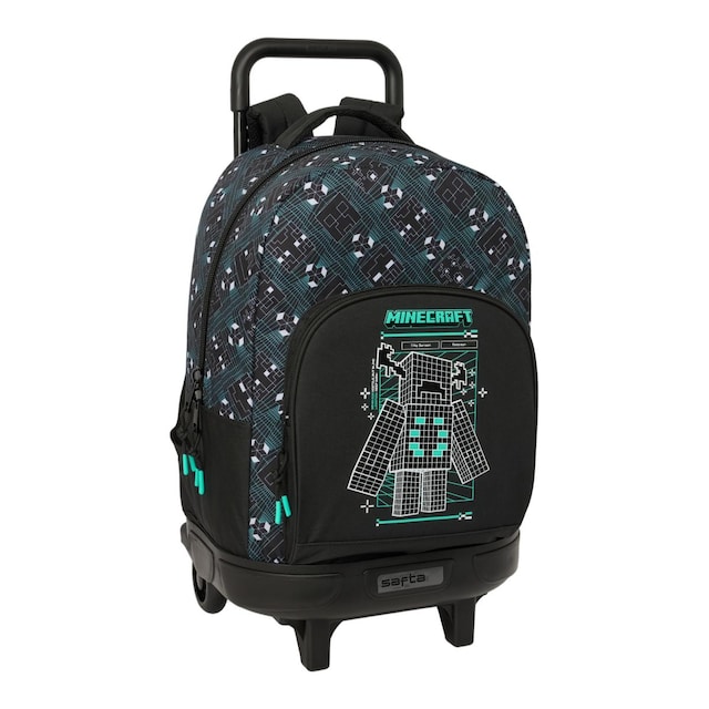 Mochila grande con ruedas compact extraible Minecraft Safta negro y turquesa