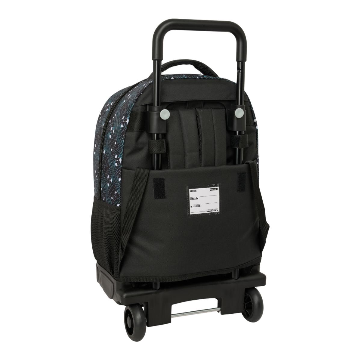 Mochila Grande com Rodas Compact Extrível Minecraft Safta - Preto e Turquesa Preto / Turquesa-2