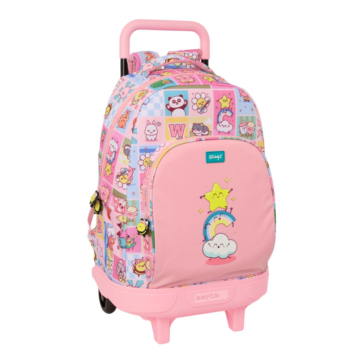 Imagem 0 de Mochila Grande com Rodas Compact Amovível Mr. Wonderful - Rosa e Multicolor