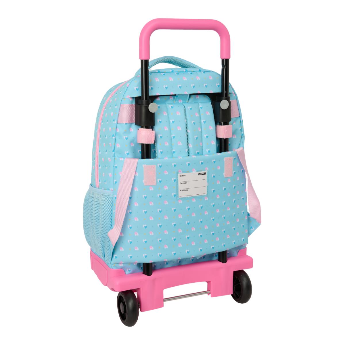 Mochila Grande com Rodas Compact Amovivel Safta Love Azul Claro e Rosa Azul-claro-2