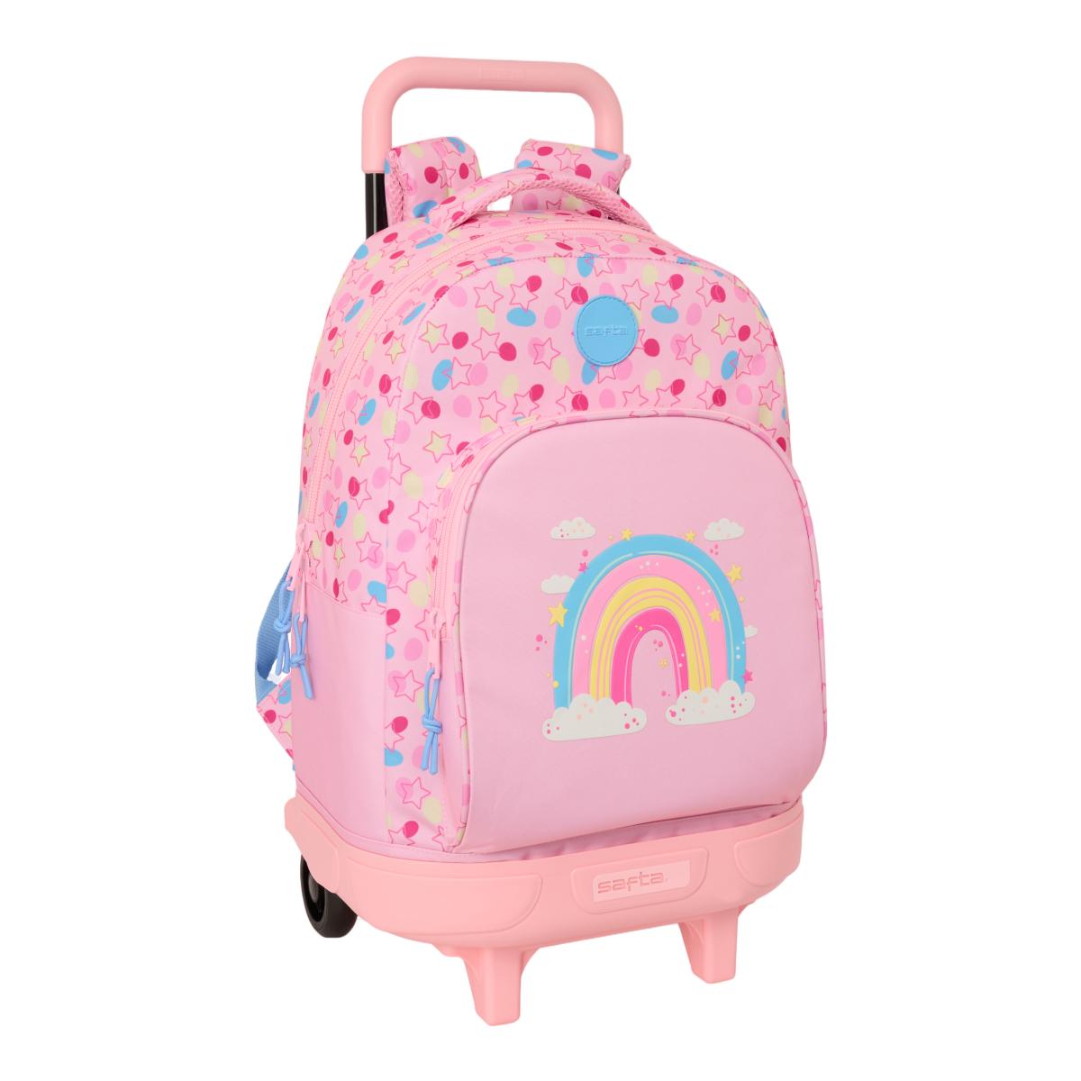 Imagem 0 de Mochila Grande com Rodas Compact Amovível Simple Safta "Arcoiris" - Rosa Claro e Multicolor