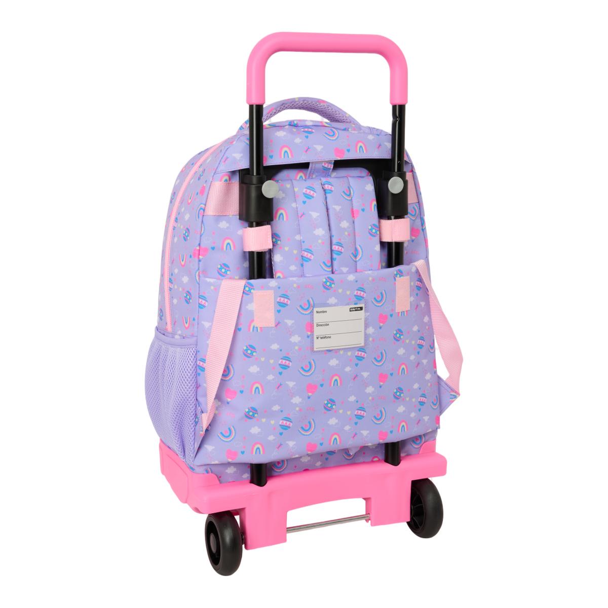 Mochila Grande com Rodas Compact Amovível Safta "Globos" - Lilás e Rosa Lilás / Rosa-2