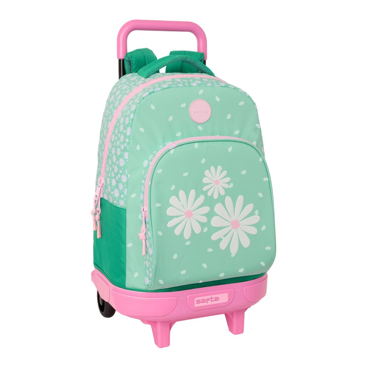 Imagem 0 de Mochila Grande com Rodas Compact Amovível Safta "Margaritas" - Menta