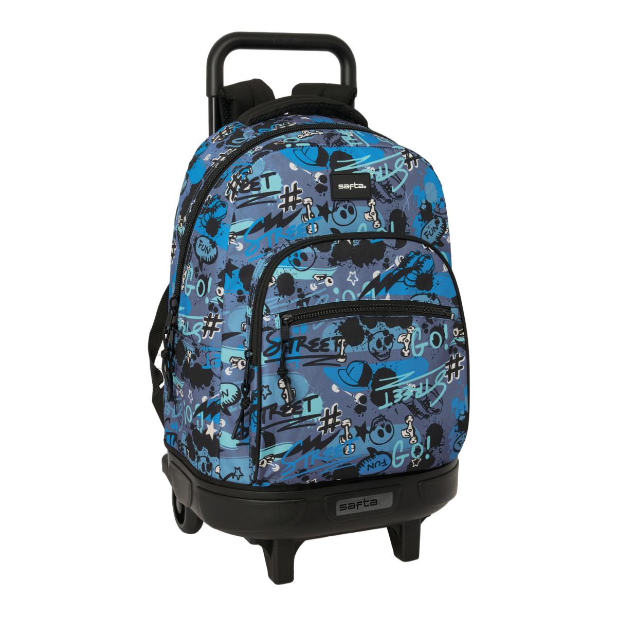 Imagem 0 de Mochila Grande com Rodas Compact Amovível Safta "Street" - Azul, Cinopse e Preto
