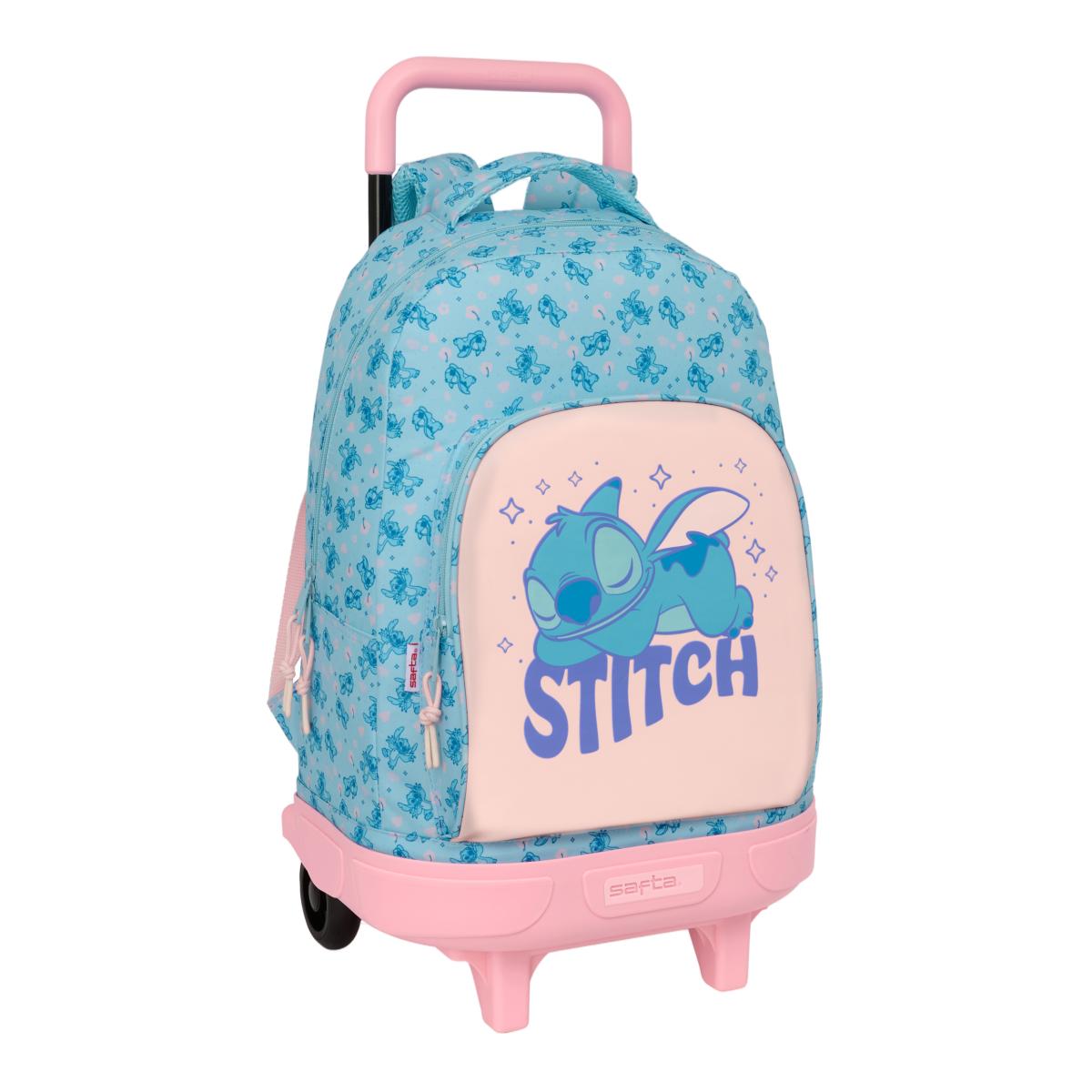 Imagem 0 de Mochila Grande com Rodas Compact Amovível Stitch Safta - Azul Claro e Rosa claro