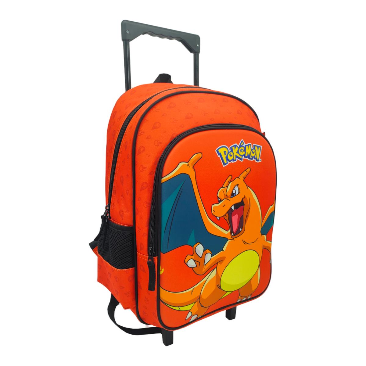 Conjunto Funcional 3 Pieças Trolley Basico mais Lancheira e Estojo Cilindrico Pokémon CyP Brands - Laranja Multicolor Verde / Multicolor-3