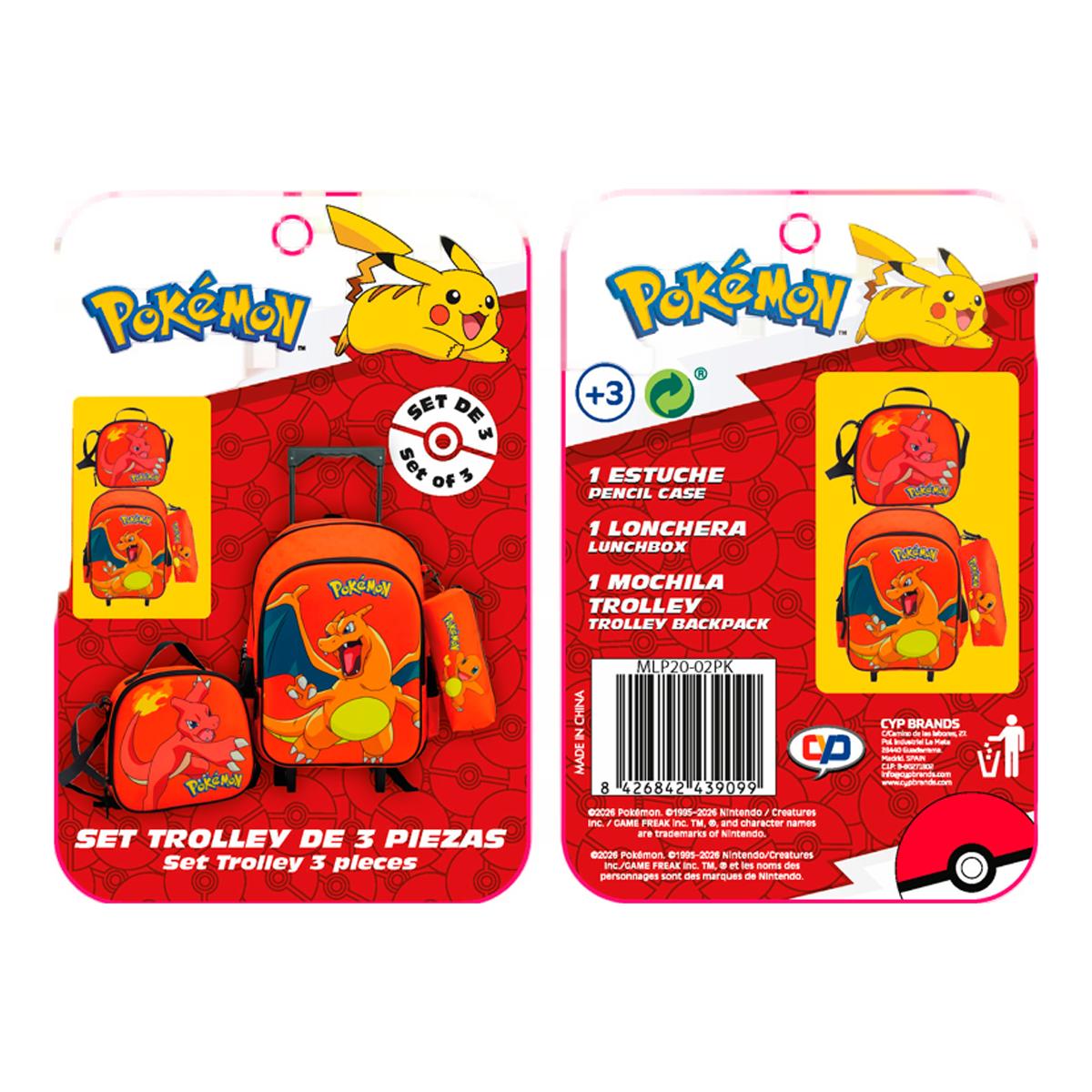 Conjunto Funcional 3 Pieças Trolley Basico mais Lancheira e Estojo Cilindrico Pokémon CyP Brands - Laranja Multicolor Verde / Multicolor-15