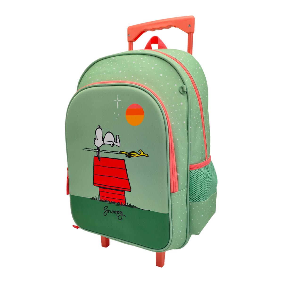 Conjunto Funcional 3 Peças Trolley Basico mais Lancheira e Estojo Cilindrico Snoopy CyP Brands - Verde Multicolor Verde / Multicolor-3