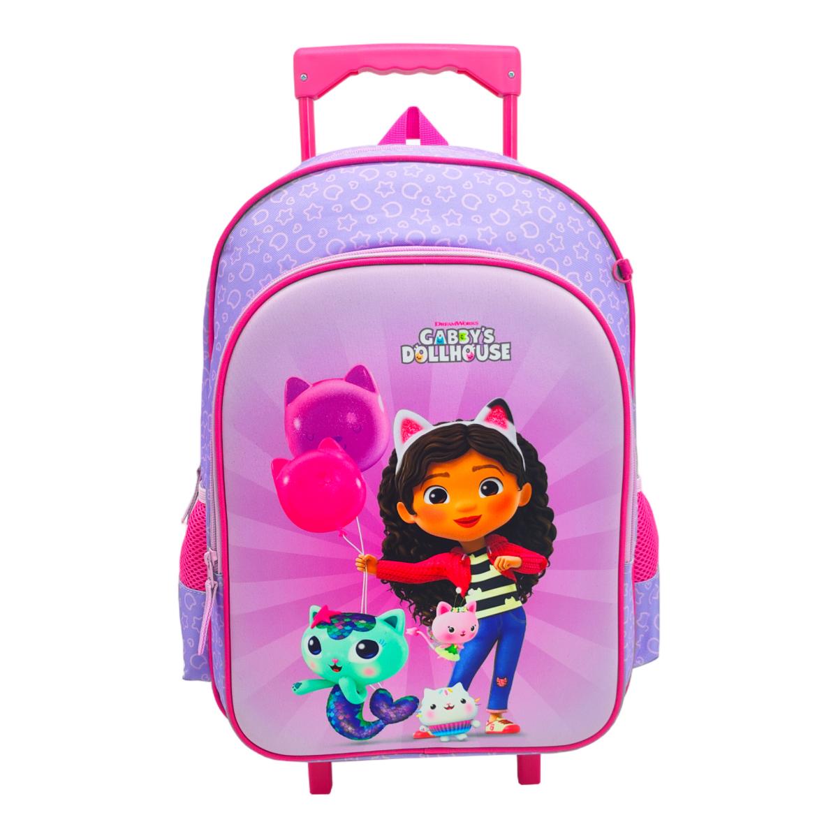 Conjunto Funcional 3 Peças Trolley Basico mais Lancheira e Estojo Cilindrico Gabby´s Dollhouse CyP Brands - Lilás Multicolor Verde / Multicolor-2