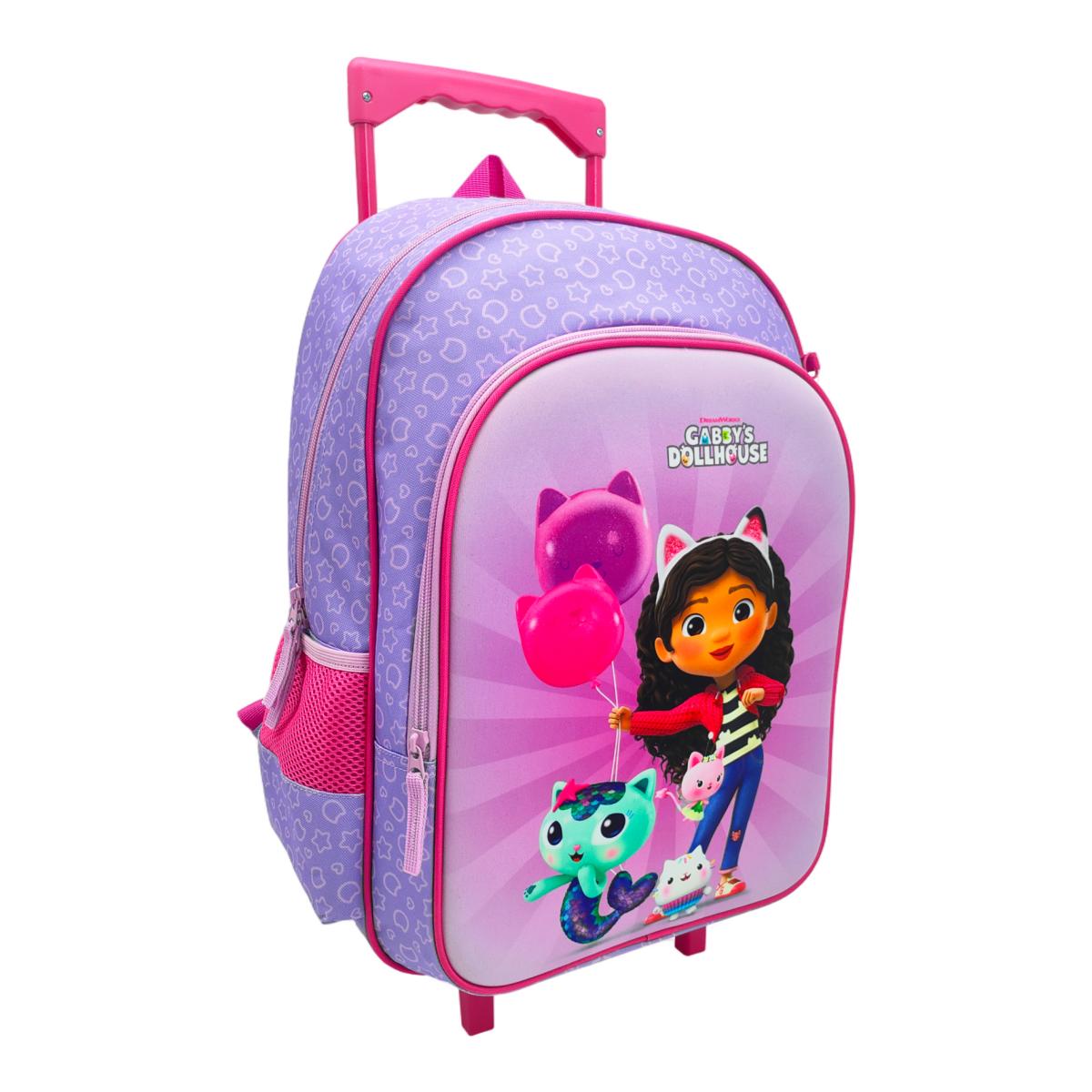 Conjunto Funcional 3 Peças Trolley Basico mais Lancheira e Estojo Cilindrico Gabby´s Dollhouse CyP Brands - Lilás Multicolor Verde / Multicolor-3