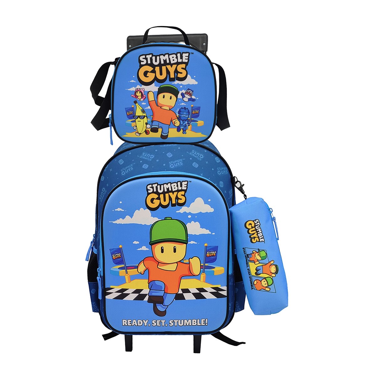 Imagem 0 de Conjunto Funcional 3 Peças Trolley Basico mais Lancheira e Estojo Cilindrico Stumble Guys CyP Brands - Azul Multicolor