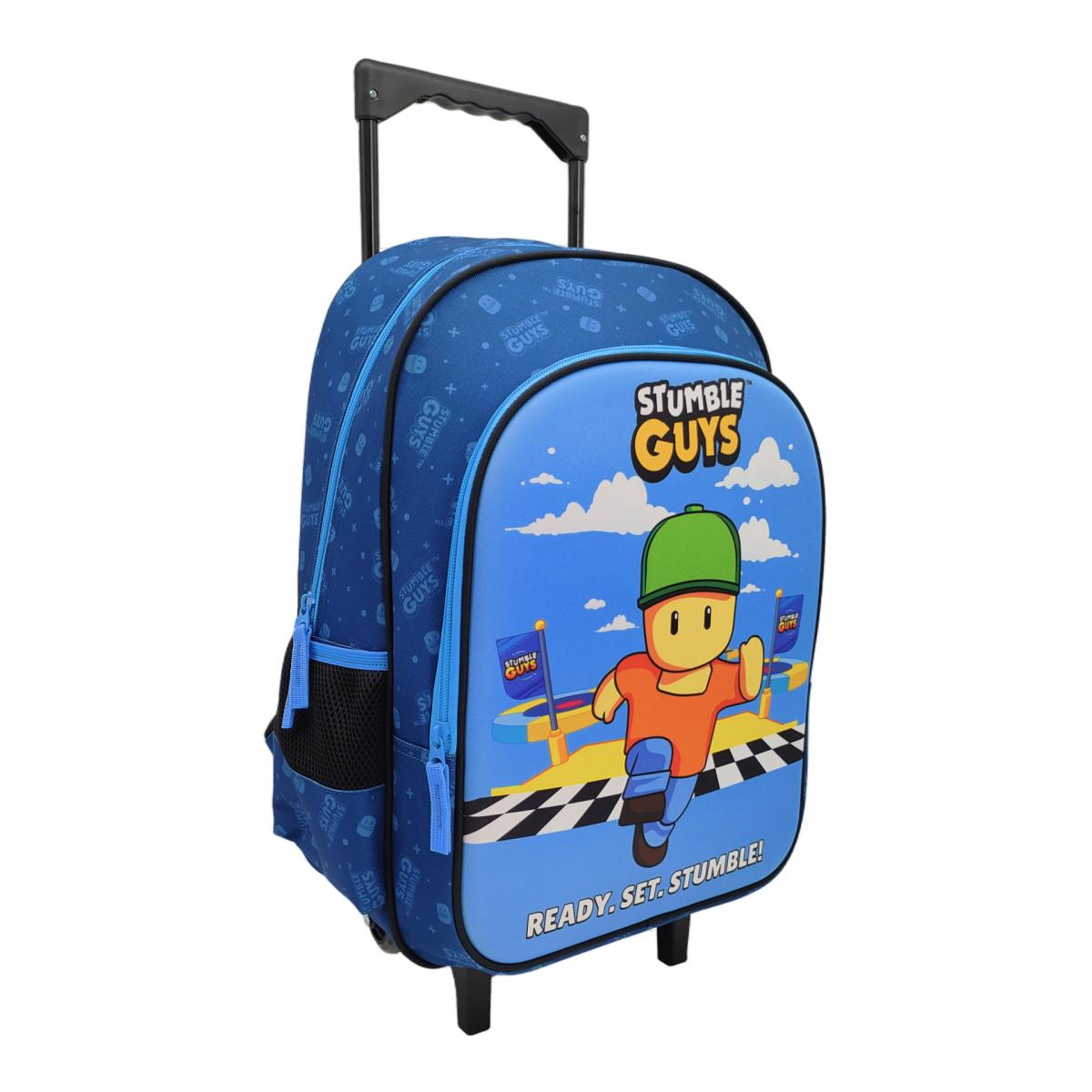 Conjunto Funcional 3 Peças Trolley Basico mais Lancheira e Estojo Cilindrico Stumble Guys CyP Brands - Azul Multicolor Verde / Multicolor-3