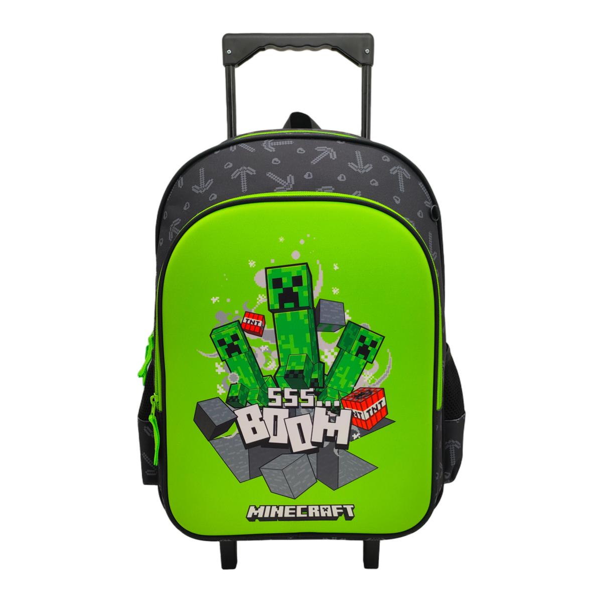 Conjunto Funcional 3 Peças Trolley Basico mais Lancheira e Estojo Cilindrico Minecraft CyP Brands - Verde Multicolor Verde / Multicolor-2