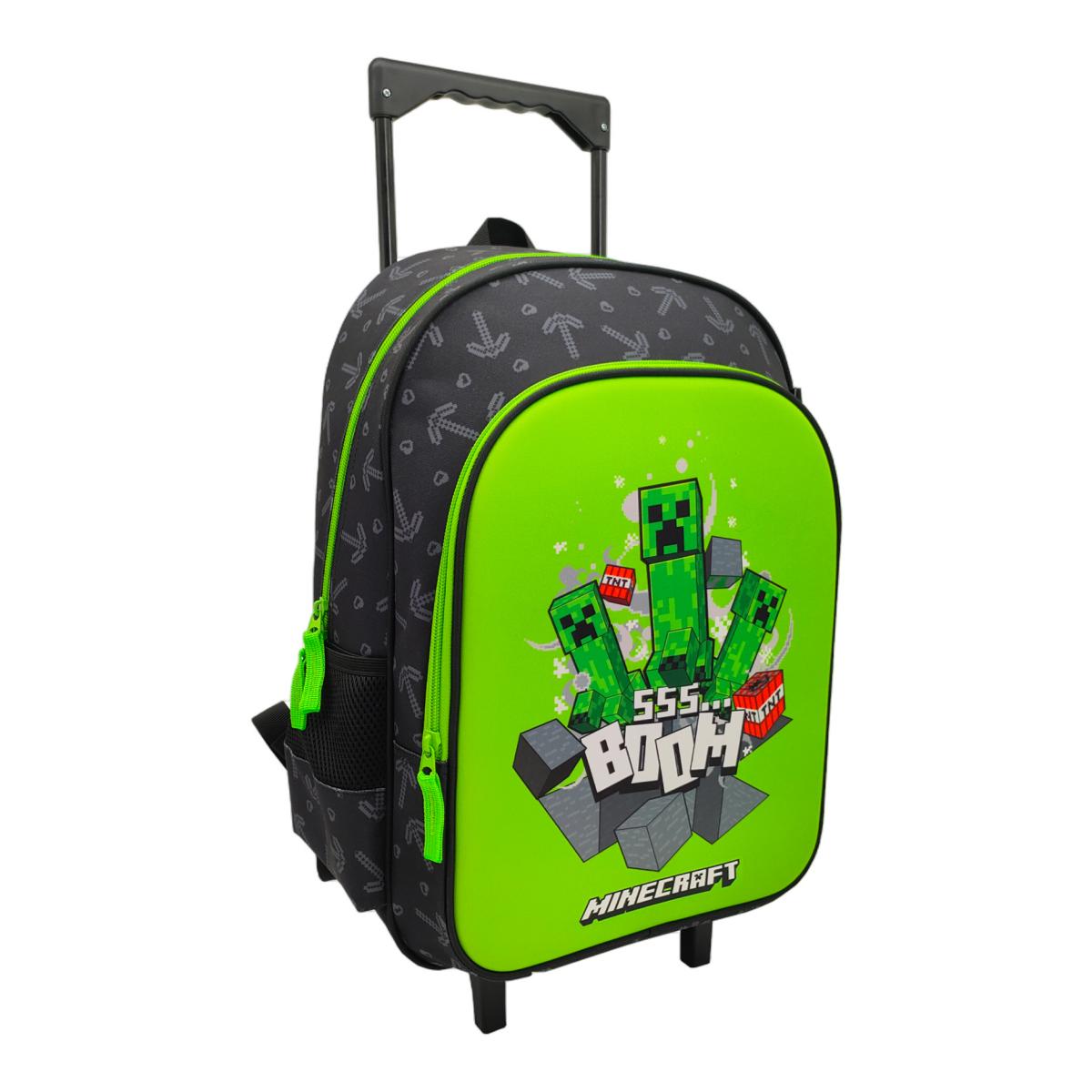 Conjunto Funcional 3 Peças Trolley Basico mais Lancheira e Estojo Cilindrico Minecraft CyP Brands - Verde Multicolor Verde / Multicolor-3