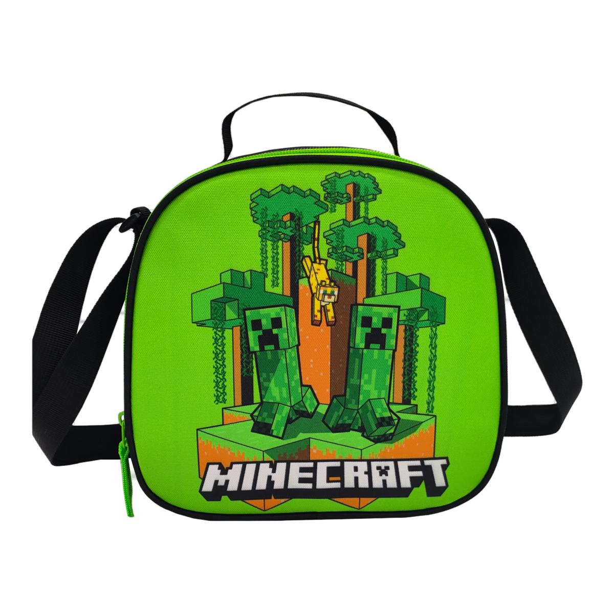 Conjunto Funcional 3 Peças Trolley Basico mais Lancheira e Estojo Cilindrico Minecraft CyP Brands - Verde Multicolor Verde / Multicolor-6